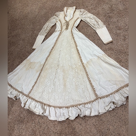 Vintage 70s Gunne Sax Jessica Cream Maxi Dress Size 7 Renaissance For Repair - Picture 3 of 15